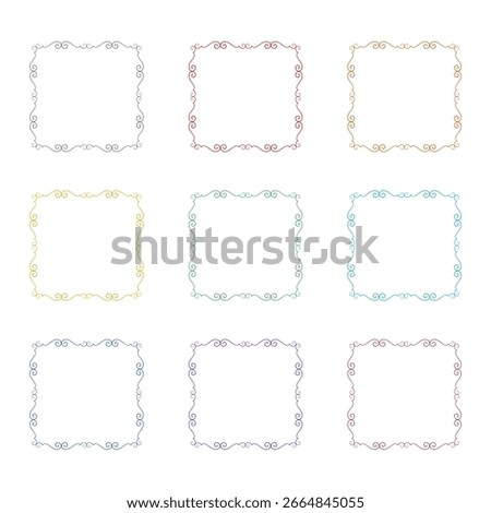 Simple line frame border icon isolated on white background. Set icons colorful