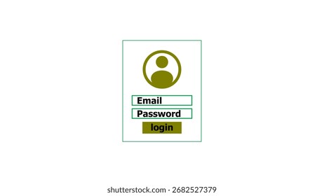 Simple login interface design with icon email and password fields and login button lime green color 4k illustration. black background 4k illustration.