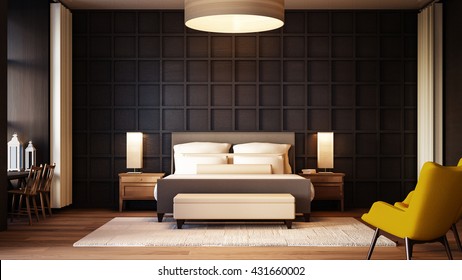 Simple and Luxury Bedroom hotel / 3D rendering interior