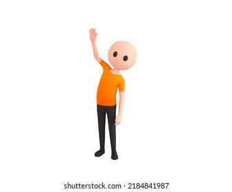 Simple Male Character Raising Right Hand In 3d Rendering.