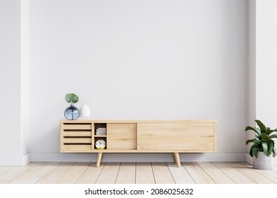 Simple Minimal Cabinet For Tv Interior White Wall Mockup,3d Rendering