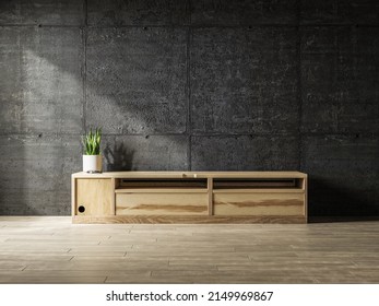 Simple Minimal Cabinet For Tv Interior Concrete Wall Mockup.3d Rendering