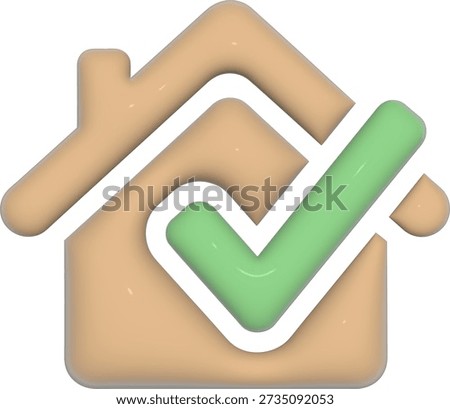 simple and minimal design element featuring green checkmark on house icon, set against transparent background. The icon is commonly used to represent verification, approval, or confirmation in the context of real estate or property. The green checkmark signifies assurance, guarantee, and security, making it trustworthy and reliable symbol for digital use.