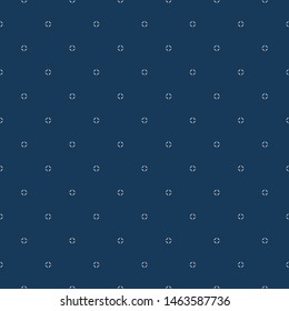 Simple minimalist raster seamless pattern. Abstract deep blue geometric texture. Subtle minimal background with small white floral shapes, tiny diamonds. Repeat design for decor, fabric, wallpapers