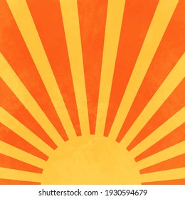 A simple, minimalist style design of the summer sun with rays in yellow and orange.