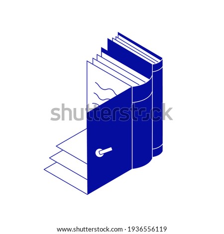 Simple minimalistic creative isometric icon. Opened book door and steps. Welcome pictogram. illustration for web publish house