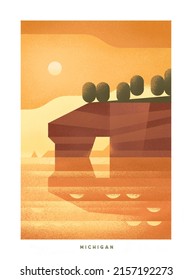 Simple Minimalistic Travel Posters With Grain Effect. National Parks Of The USA And Landmarks. Road Trip. Michigan.