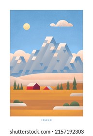 Simple Minimalistic Travel Posters With Grain Effect. National Parks Of The USA And Landmarks. Road Trip. Idaho.