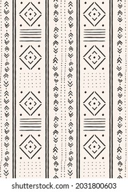 Simple Mud Cloth Style Line And Dot Style Aztec Repeat Seamless All-over Pattern.