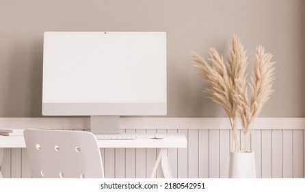 Simple Neutral Desktop With Computer 3d Rendering