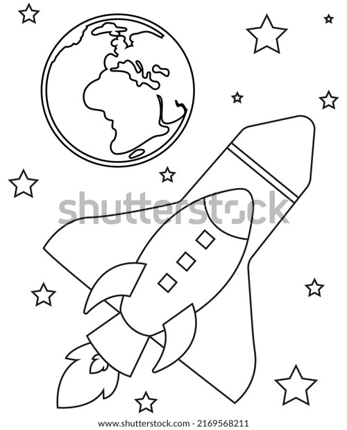 Simple Outline Spaceship Illustrationspaceship Flies On Stock ...