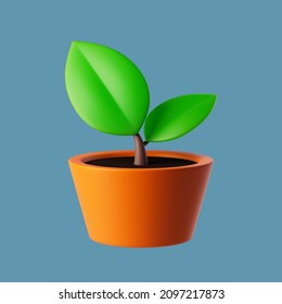 Simple Plant In Pot Icon For House And Garden Category 3d Render Illustration.