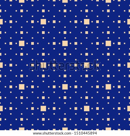 Simple raster minimalist seamless pattern. Subtle abstract geometric background with small squares, pixels, dots. Minimal texture in navy blue and yellow color.  Repeat design for decor, fabric, cover