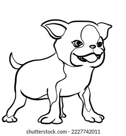 Simple   realistic dog Boston Terrier line drawing