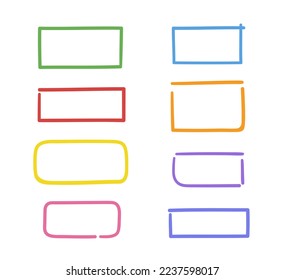 Simple rectangle. Hand drawn line drawing. Sketchy geometric frames. Freehand colored rectangles. Colorful illustration