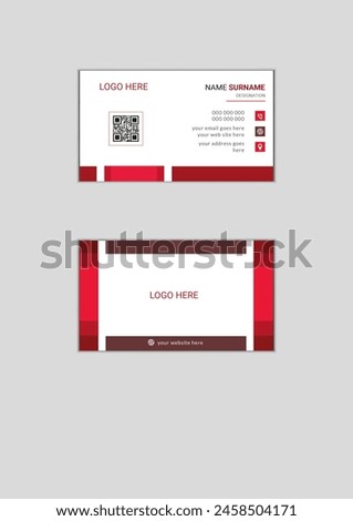 Simple red white creative Elegant professional  minimal minimalist  modern shape Layout double sided landscape flat design corporate horizontal name visiting business card template personal creative 