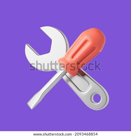 Simple repair icon with wrench and turn-screw 3D render illustration. Сток-фото © 