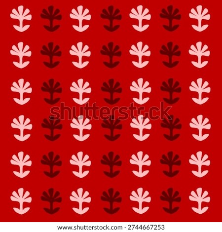 Simple repetitive flower pattern in vibrant red background.