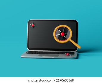 Simple Search Bugs In Laptop 3d Render Illustration.