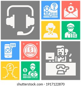 Simple set of  10 filled icons on following themes bot, broker, advisor, coach, call center, technical support, discuss, headphones, financial web icons with high quality - Powered by Shutterstock