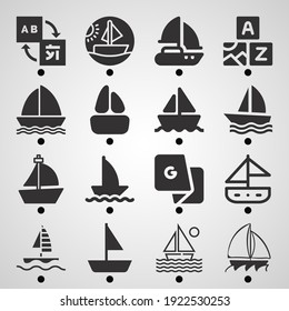 Simple Set Of  16 Filled Icons On Following Themes Sailboat, Boat, Sailboat Sailing, Translate Web Icons With High Quality