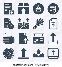 Simple Set Of  16 Filled Icons On Following Themes Upload, File, Upload File, Document, Upload Button, Sent, Clap, Airport Web Icons With High Quality