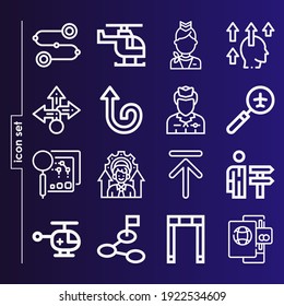 Simple Set Of 16 Icons Related To Trajectory Lineal Such As Zoom, Path, Flight Attendant, Segment Path, Upward, Motivation, Career Promotion, Passport, Arc Symbols