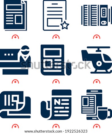 Simple set of  9 filled icons on following themes helicopter, news, newspaper, report, telephoto web icons with high quality