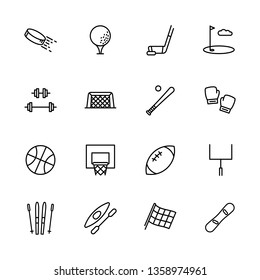 Simple set symbols sport and activity. Contains such icon hockey, golf, puck, stick, bodybuilding, barbell, baseball, boxing skiing snowboarding kayaking basketball - Powered by Shutterstock