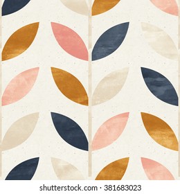 Simple Shapes Seamless Pattern On Paper Texture. Scandinavian Design Background