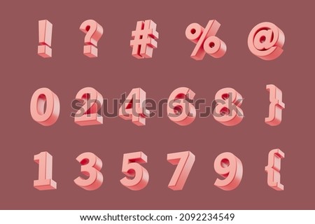 Simple shiny numeric symbols set 3d render illustration