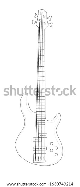 Simple Sketch Work Bass Guitar Drawing Stock Illustration 1630749214