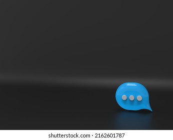 Simple Speech Blue Bubble Talk Icon On Black Background. Background With Small Message Icon For Your Texts. 3D Rendering