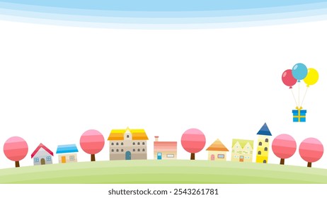 Simple spring cityscape illustration.　Spring background.