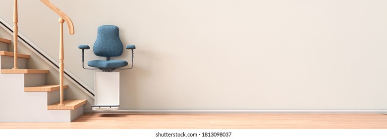 Simple Stairlift On The Wall For Age-appropriate Living At Home (3D Rendering)