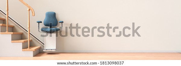Simple stairlift on the wall for\
age-appropriate living at home (3D\
Rendering)
