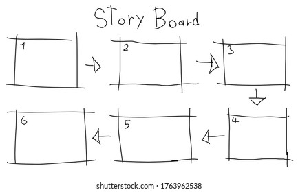 Simple Storyboard Sketch And Steps 1 To 6 For Create Story Line, Line Art, Story Sample