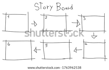 Simple storyboard sketch and steps 1 to 6 for create story line, line art, story sample ストックフォト © 