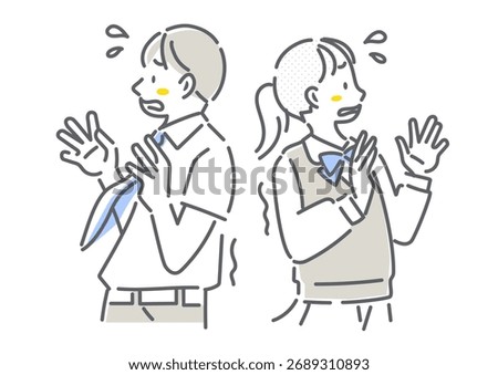 A simple and stylish line drawing of a high school student who is afraid of something