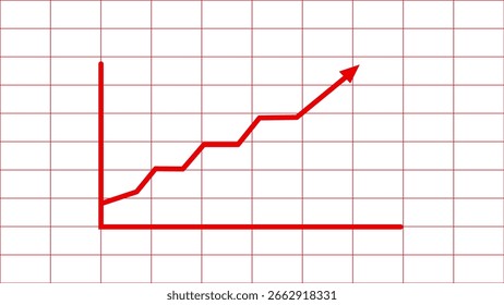 A simple, stylized red line graph with an upward trend and an arrow indicating growth and progress against a white background.