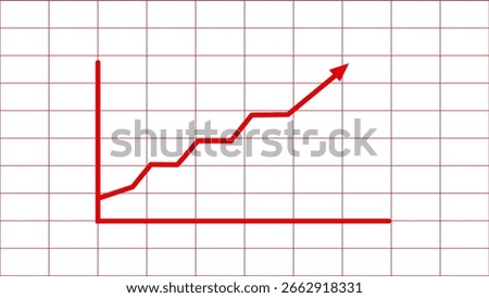 A simple, stylized red line graph with an upward trend and an arrow indicating growth and progress against a white background.