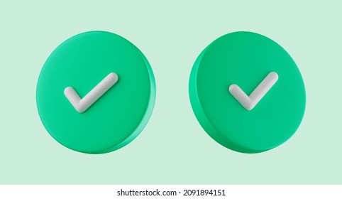 Simple success icon with check symbol on both sides 3d render illustration.