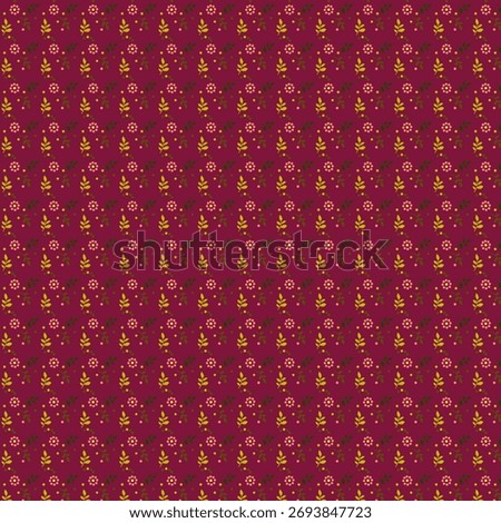 Simple summery, botanical, nature-inspired pattern Tiny geometric flowers and leaves Simplistic, small floral pattern Country, rustic style Minimalistic pink, green, maroon, burgundy colors