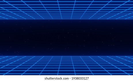 Simple Synthwave Sunset Background. Retro Future Sci-fi Backdrop. Laser Perspective Grid With Neon Glow. 80s Movie And Outrun Game Style