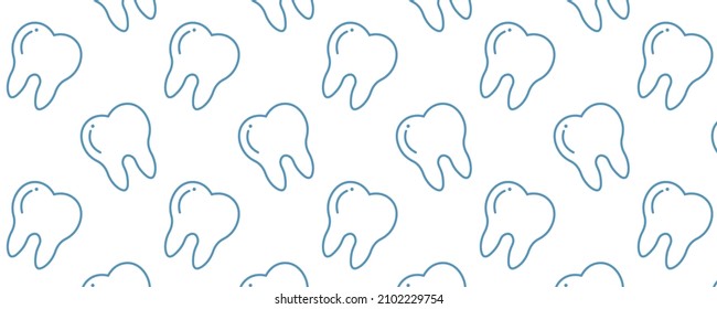 Simple teeth pattern. Outline illustration of blue tooth.