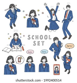 Simple Touch Illustration Set of Male and Female Students
