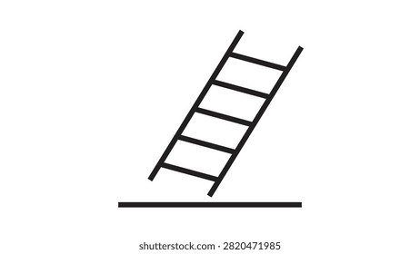 Simple vector illustration of a slanted ladder resting on a horizontal base line. Climbing concept in linear style.