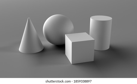 Simple volumetric geometric shapes for teaching light and shadow drawing. 3d render - Shutterstock ID 1859338897