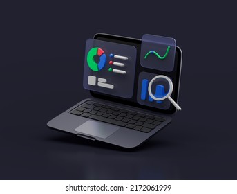 Simple Web Report With Magnifying Glass In Laptop 3d Render Illustration.