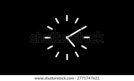 A simple white clock face with hour and minute hands is centered on a solid black background.